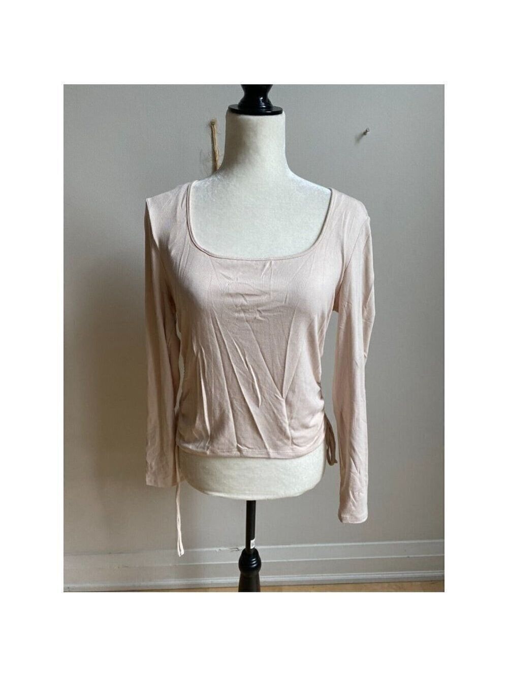 Elodie BNWOT womens beige long sleeve top sz XLarge side ruched tie up - Picture 2 of 6